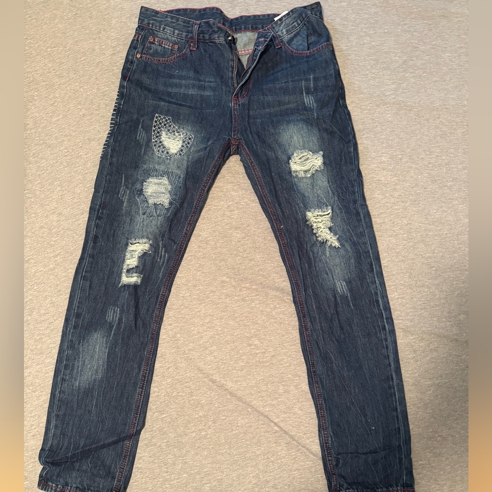 Men's Distressed Blue Jeans